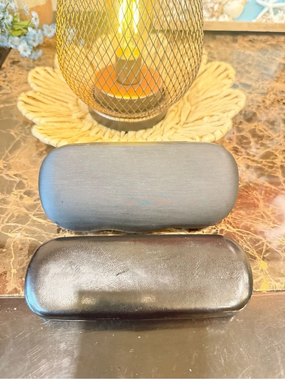 Two Black Eyeglass Cases - Sleek Hard Shell and Leather Finish